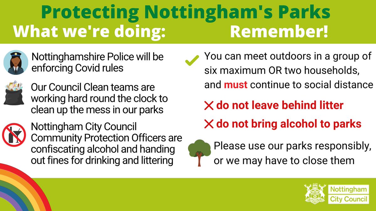 MyNottingham's tweet photo. We love our parks, and we know you do too. It would be heartbreaking to have to close some of them due to the selfish behaviour of a minority. 🌳🚯
#Nottingham
⬇️ https://t.co/Ey0lWYgggQ