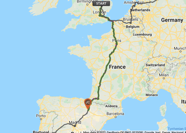 JesusCollegeCam's tweet photo. With just a few hours of March remaining, the Jesus College @RunEveryone team have clocked up an impressive 1558km - putting them somewhere in northern Spain. There is still time to sponsor them here: https://t.co/2aX2xhnHEv https://t.co/C7KYml4b9D