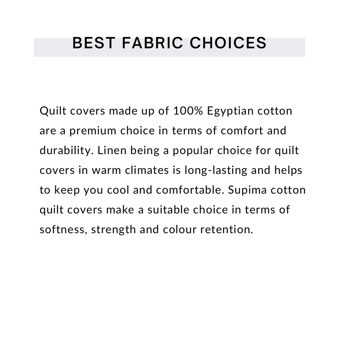 BeddingRepublic's tweet photo. To ensure #comfort and #durability, how would you decide which #fabric is best for your #quilt #cover?
Find out more @ https://t.co/9WTfI2TZCr to choose the best fabric type for your quilt cover.
#bedddingguide #bestfabric #Australia #Aussiebedding https://t.co/EqIg8WL0Su