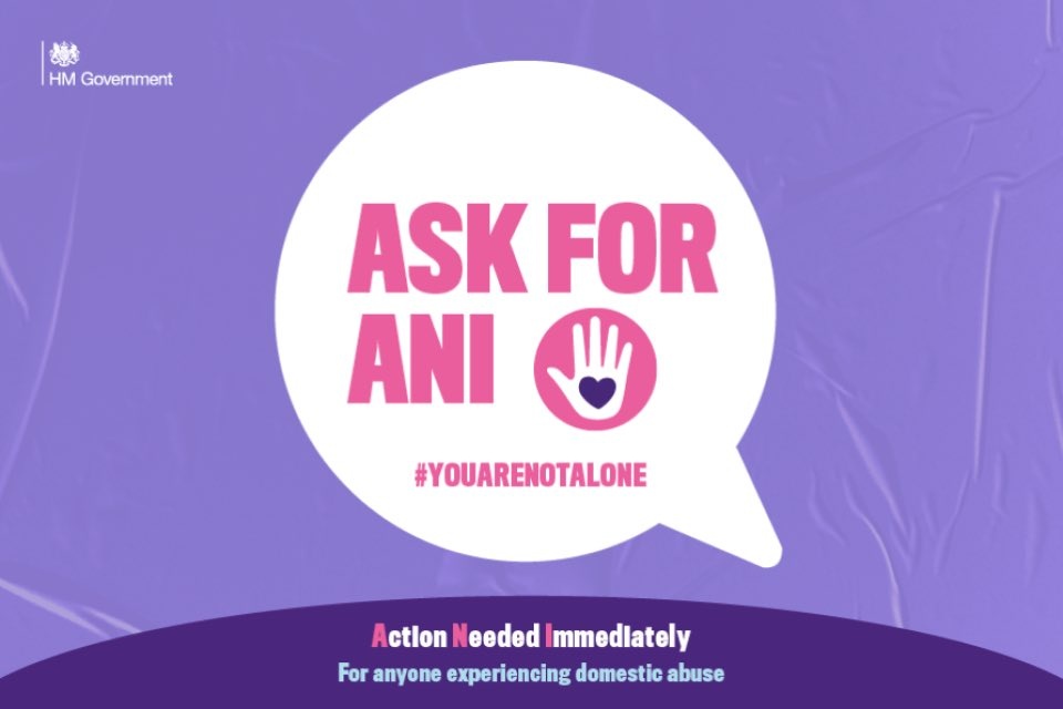 CornwallCouncil's tweet photo. Do you know about the Ask for ANI code word? 

Anyone experiencing domestic abuse can access support by asking for ANI at their local pharmacy.

Participating pharmacies will display the #AskforANI logo. 

Please remember if you need urgent help, call the police on 999. https://t.co/Et6SLNYKNK