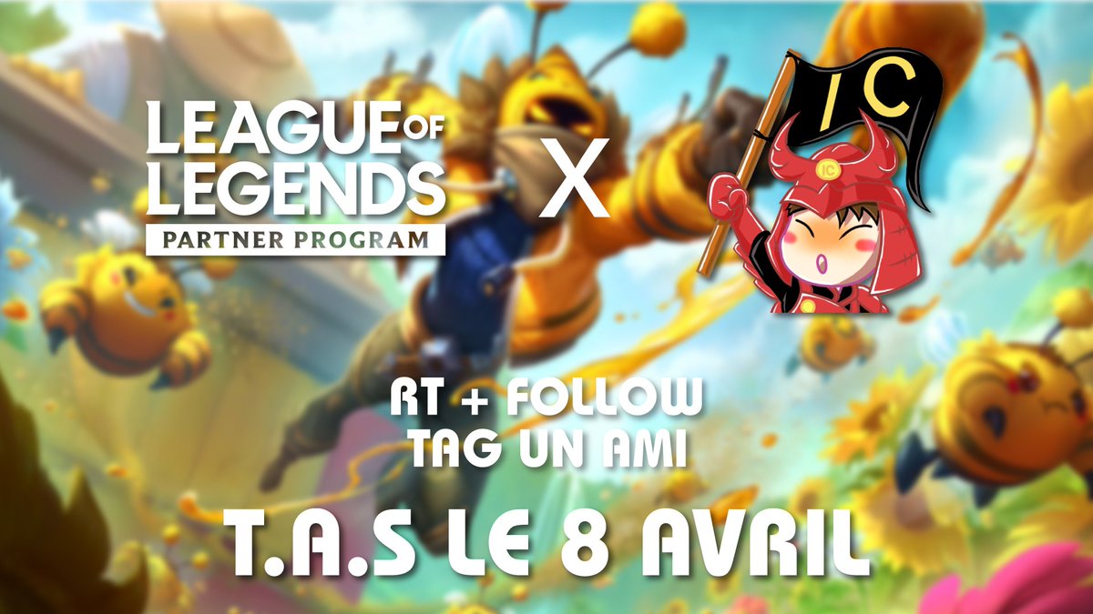 Grâce au #LeaguePartner, je vous offre 4 codes malzahar et son skin abeille, un pour toi et un de tes potes ! ✌️

Pour participer : 
RT + Follow <a href="/i_reaz/">GL iReaz</a> 
Tag en ami avec qui tu veux butiner 🐝

Le reste des skins seront a gagner sur ma chaîne twitch : twitch.tv/i_Reaz