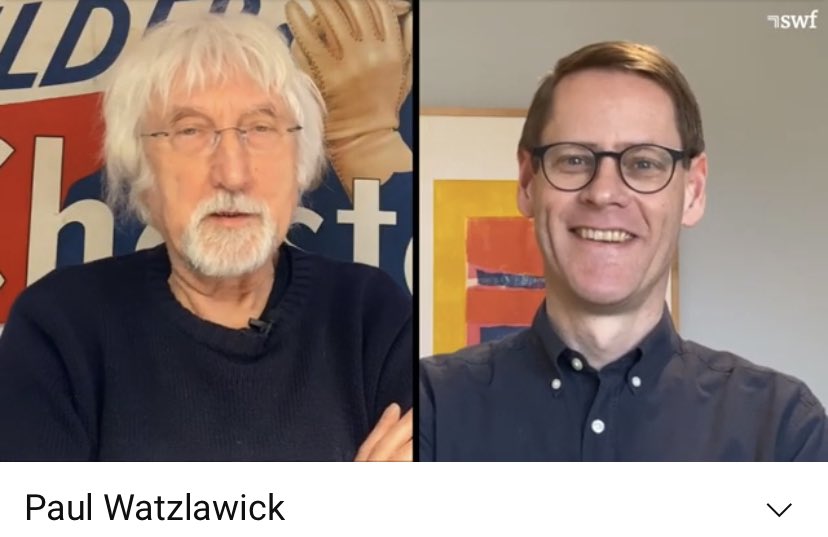 SWFthinktank's tweet photo. Im Kontext unseres Online-Seminars „Systemtheorie reloaded“ hat @timmrichter mit @fbsimon2 bzw. @SimonsKehrwoche ein unterhaltsames Gespräch über Paul Watzlawick geführt. Viel Spaß beim Zuschauen! https://t.co/NmMv97hiOm https://t.co/mWmN7YAgQn