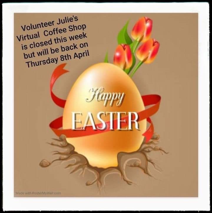CarersCareline's tweet photo. This weeks 'coffee shop' with Julie is closed, but join her next week from 3pm ☕🍰😃 call the office for further details on 0152766177 #virtualcoffeedate #Carers https://t.co/WdMHnqof1s