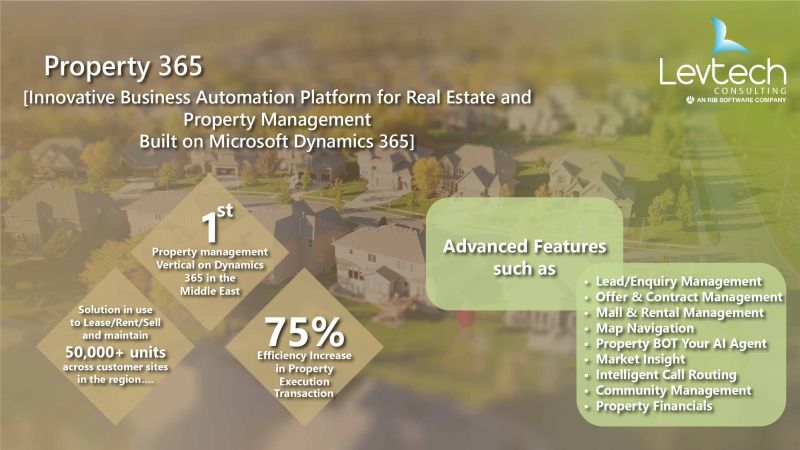 InTWO_MEA's tweet photo. With Property 365, we deliver a seamless Microsoft Dynamics-based real estate platform to build a strong foundation, essential to managing your customers from initial contact to sales or leasing to facility management. Write to us at info@levtechconsulting.com for a free demo. https://t.co/kLG8Qxzvy9