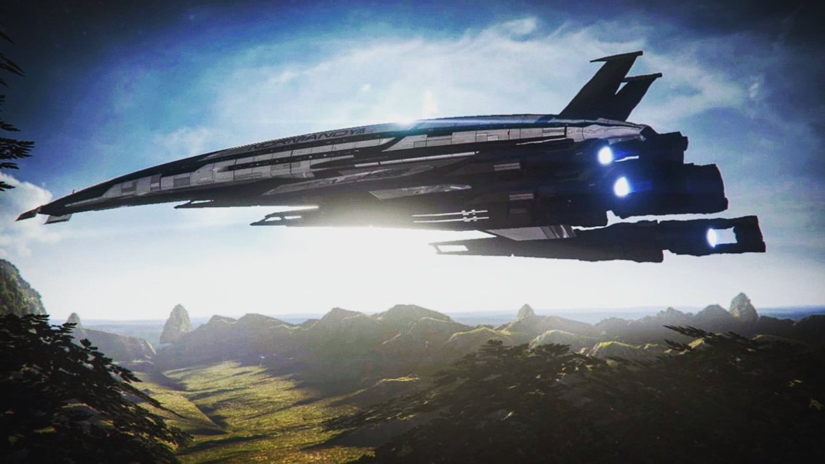 The Normandy lifts off without Shepard in the ending of Mass Effect 3.