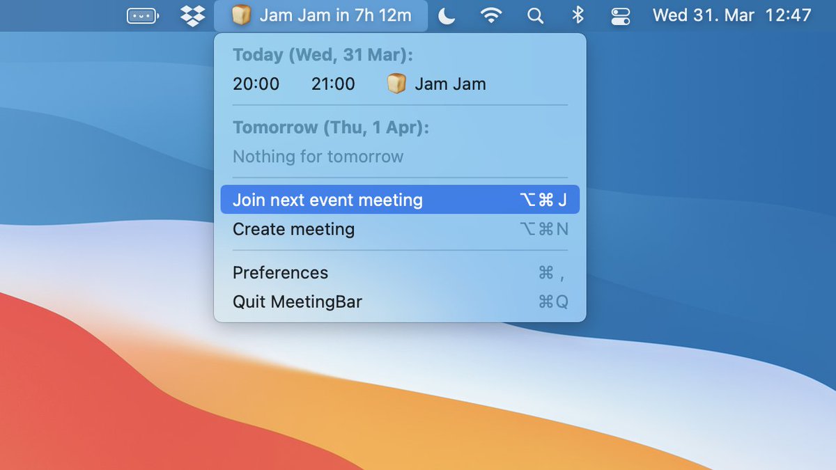 Thomas Schranz ๐ (@__tosh) on Twitter photo ๐ MeetingBar now lets you jump on a ๐ Jam
meetingbar.onrender.com
github.com/leits/MeetingBโฆ
๐ง๐ฝโ๐ณ h/t <a href="/leits_dev/">leits ๐บ๐ฆ</a> for this release ๐ MeetingBar now lets you jump on a ๐ Jam
meetingbar.onrender.com
github.com/leits/MeetingBโฆ
๐ง๐ฝโ๐ณ h/t <a href="/leits_dev/">leits ๐บ๐ฆ</a> for this release