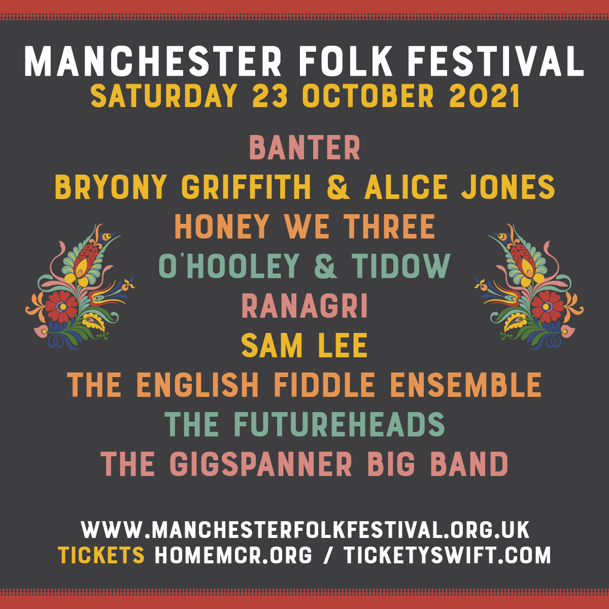 📢Manchester Folk Festival 2021 is ON SALE NOW!

Taking place 21st – 23rd Oct we have a great line-up including gigs from @thebreathmusic @LadyNade @kabantumusic @thefutureheads @sheelanagig @samleesong @kathryntickell & many more! 😃

Full line up here: manchesterfolkfestival.org.uk/whats-on/