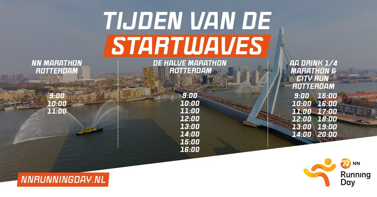 Loop de NN Marathon Rotterdam Edition wanneer het jou uitkomt. Kies een startwave en meld je aan! ⏱👇

👉 Meld je gratis aan via nnrunningday.nl

#NNRunningDay #youneverrunalone #DeMooiste #NNMarathonRotterdam