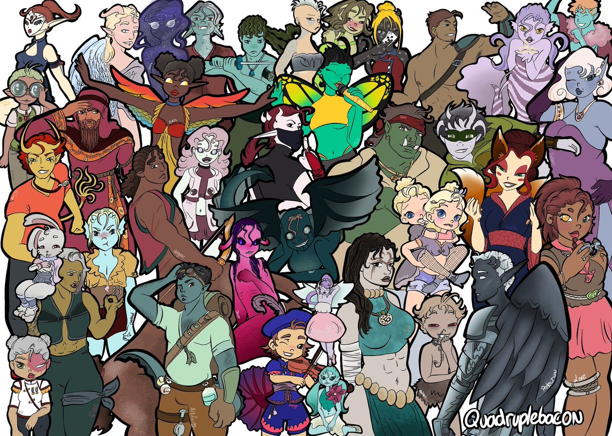 quadruplebacon's tweet photo. Woop 38 unique character designs rolled by a table and I am proud I did it #art #godbound #DnD #dndart #DnDcharacter https://t.co/E61sBualvX