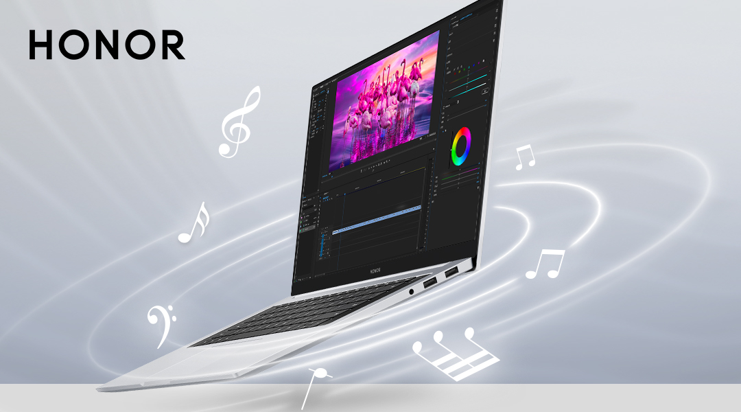 UKHonor's tweet photo. With no headset pressure, the #HONORMagicBookPro makes sound fly around your head through its 3D sound speaker.  Just another feature to love ☺️ https://t.co/4UgRwvOg2Z