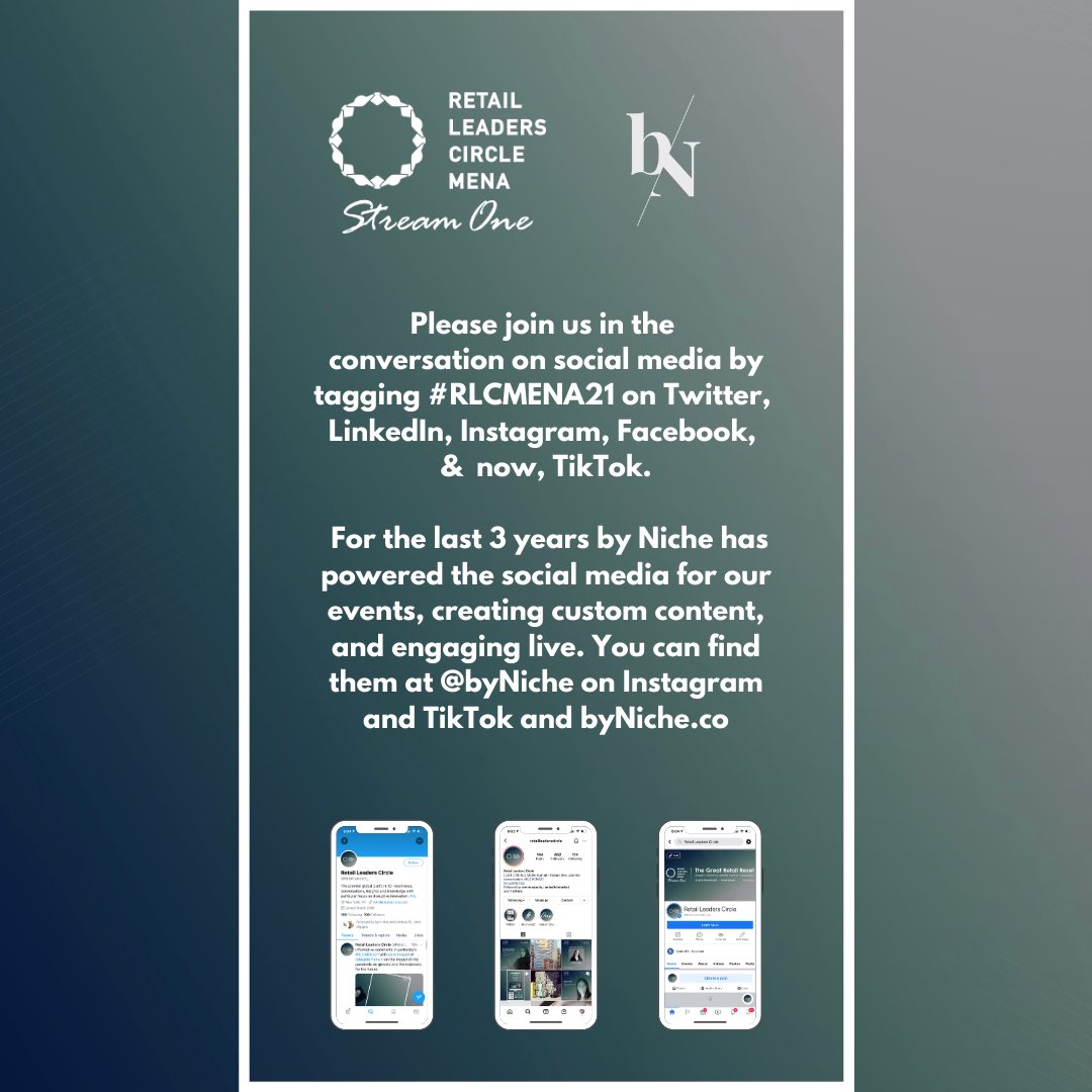 Please join us in the #RLCMENA21 omnichannel conversation. Thank you @byNiche for powering our event social media &amp; engaging live for the last 3 years.