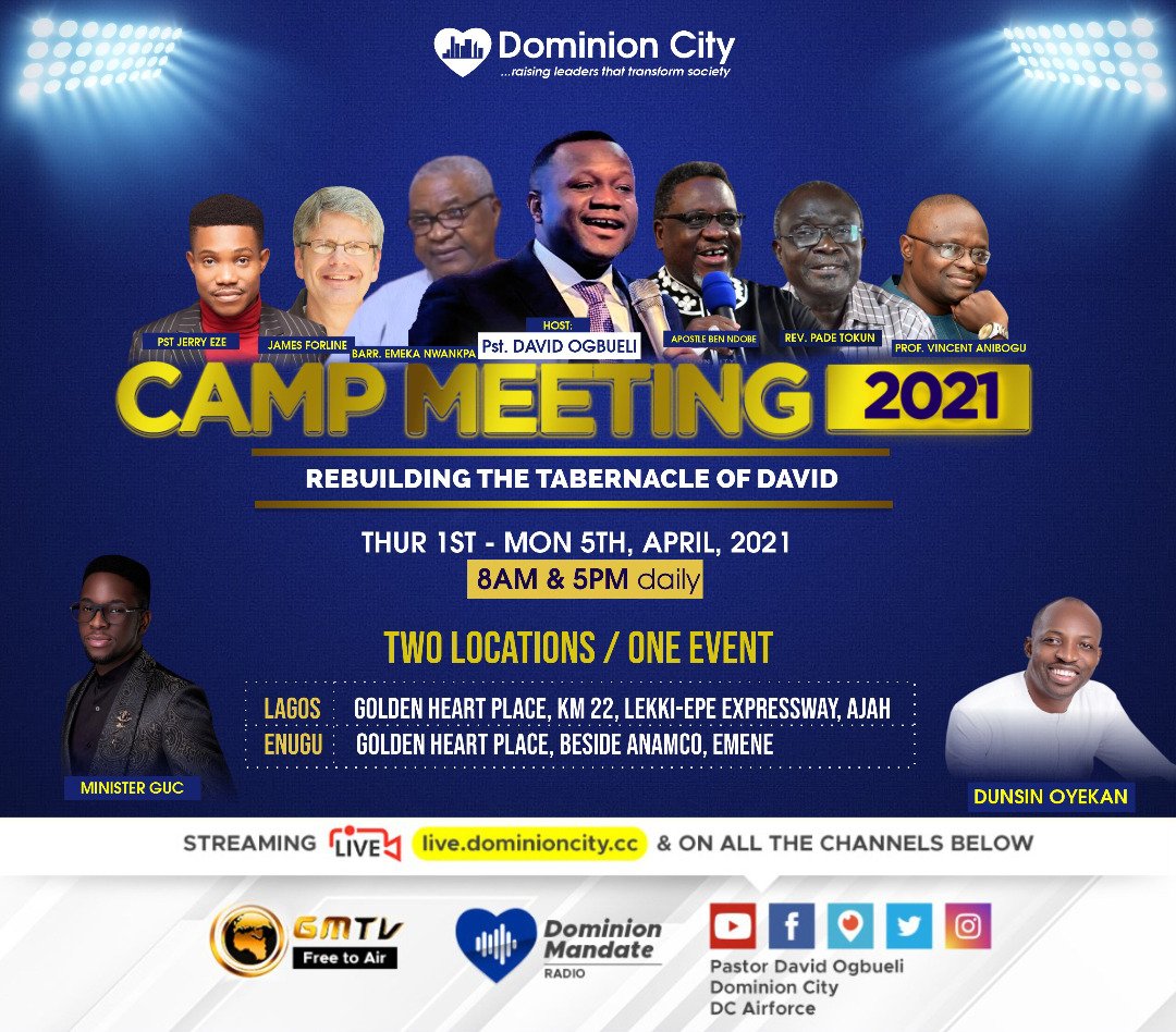 DEzeali's tweet photo. Can't make it physically on ground for #CampMeeting? You can join on-line  on Facebook or YouTube with #PastorDavidOgbueli @ #DominionCity. Don't be left out. https://t.co/IWBQqLaxWh