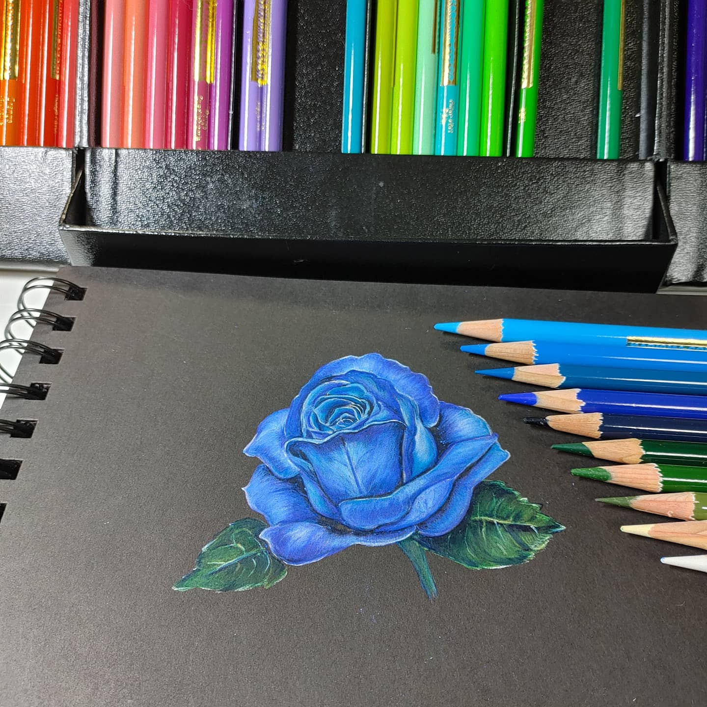 羊毛ちくちく Heart Leaf 色鉛筆画 青薔薇 フレームによってこんなにも印象が変わりました 花言葉 夢叶う 奇跡 花も花言葉も素敵な花です 絵描きさんと繋がりたい カリスマカラー ファーバーカステルポリクロモス