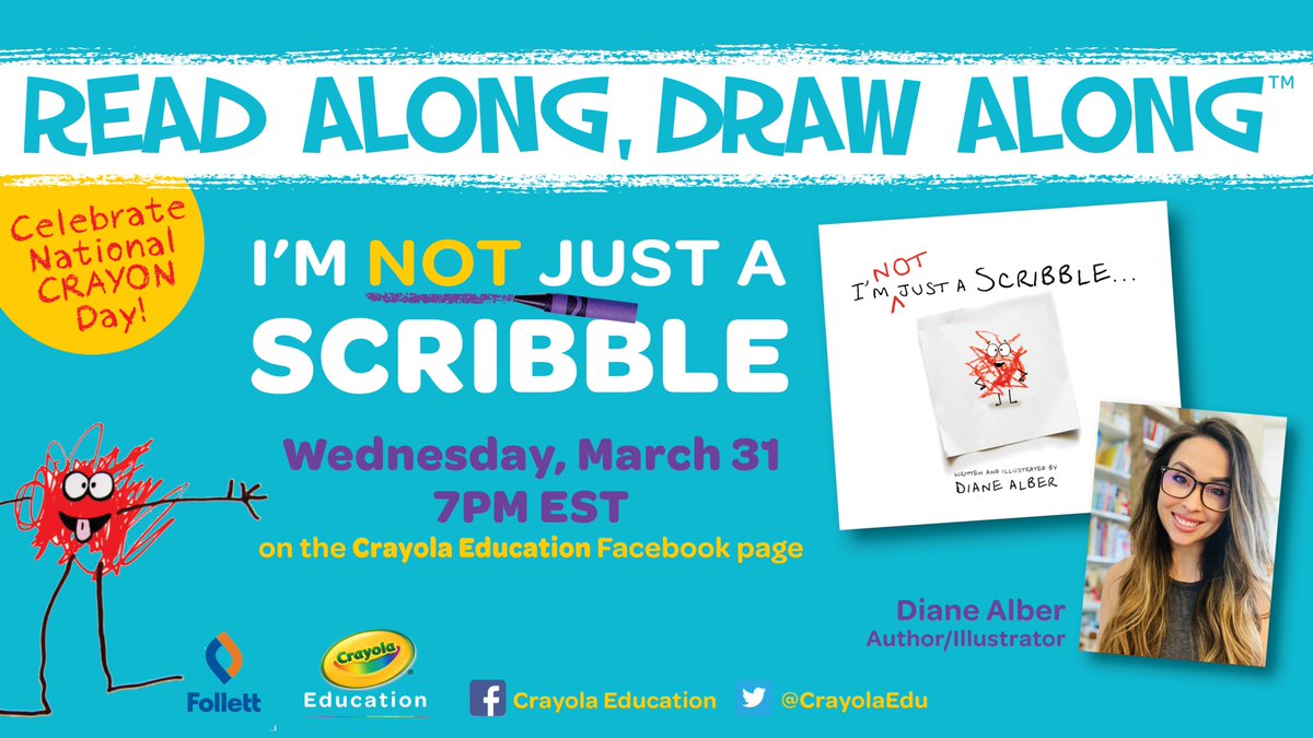 CrayolaLearning's tweet photo. TODAY at 7pm EST, celebrate #NationalCrayonDay with a Read Along of @imnotascribble, a story all about inclusion and the power of a simple scribble. Then grab your favorite @Crayola crayons and scribble along with us! 🖍️🎉

Learn more: https://t.co/wAQ3cNNIIk https://t.co/ebvFStERUU