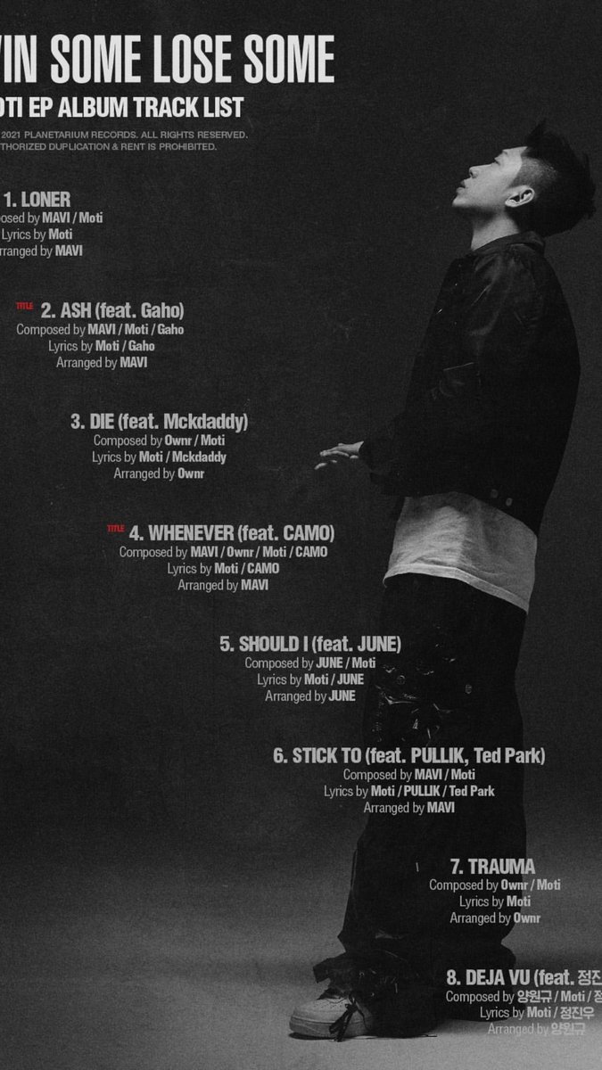 BrasilGaho's tweet photo. #Moti THE 2ND EP
#WINSOMELOSESOME
2021.04.04(SUN) 6PM Release

[Track List]
01. LONER
02. ASH(Feat. #Gaho) TITLE
03. DIE(Feat. #Mckdaddy)
04. WHENEVER(Feat. #CAMO) TITLE
05. SHOULD I(Feat. #JUNE)
06. STICK TO(Feat. #PULLIK, #TedPark)
07. TRAUMA
08. DEJA VU(Feat. #JungJinwoo) https://t.co/ZRMCqohUDR