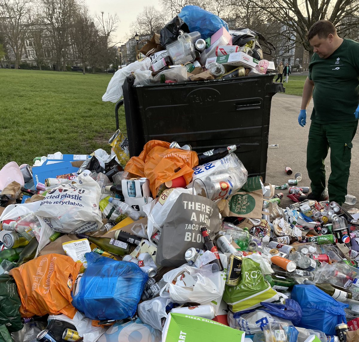 This man didn’t think he was special. He told me he was from Romania but didn’t want any praise: ‘it’s just my job.’ 

His Job? Primrose Hill this morning cleaning up a sea of debris. 

Leaving your rubbish for others to pick up is halitosis of the human soul.