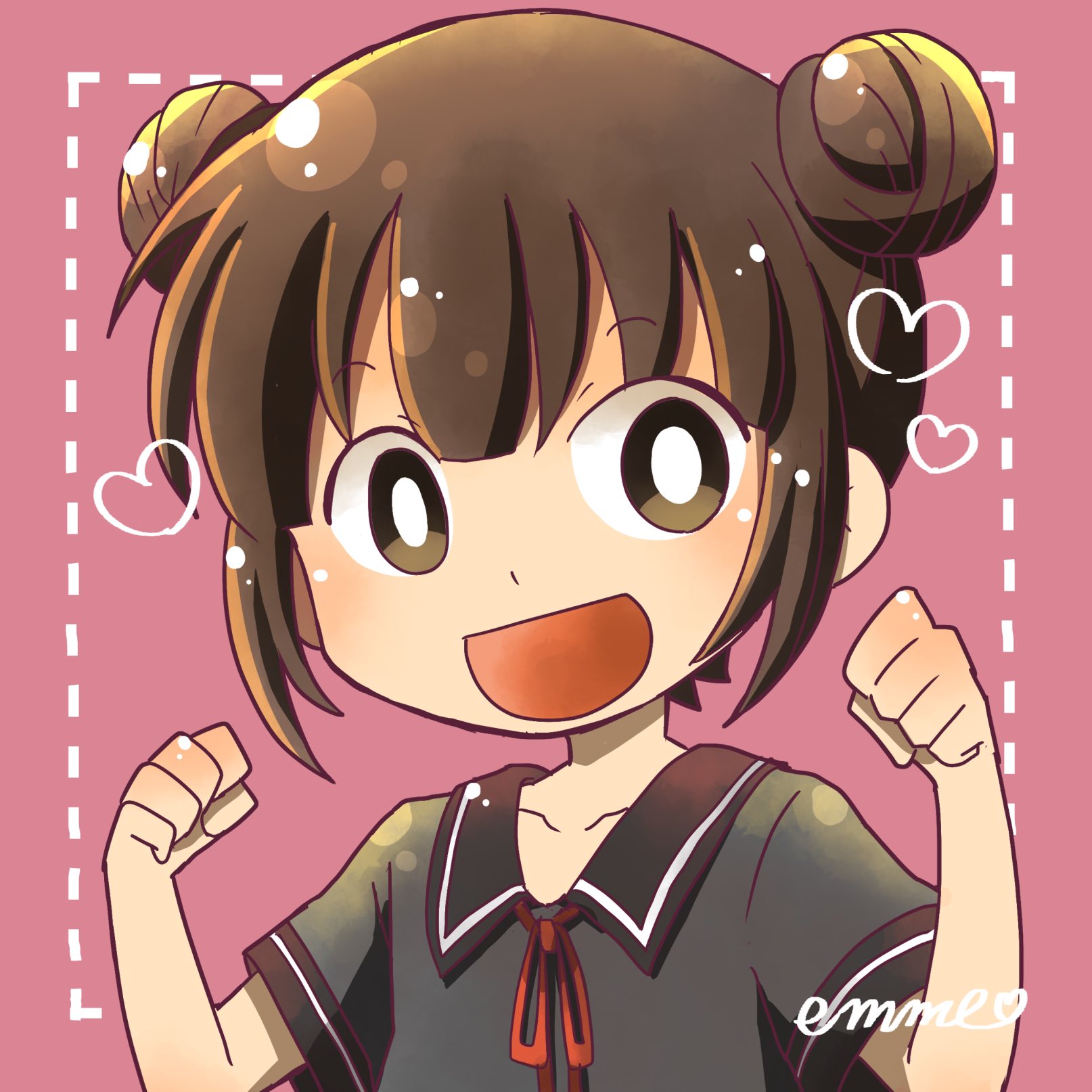 ゆずぽん マダミスsp2のお団子頭のエマちゃん 可愛い 服もついにノースリーブじゃなくなった 人狼は吹雪なのにノースリーブだからそれ以外服ないのかなと思ったよ W 加工 2次配布しなければご自由にどうぞ マダミスjイラスト