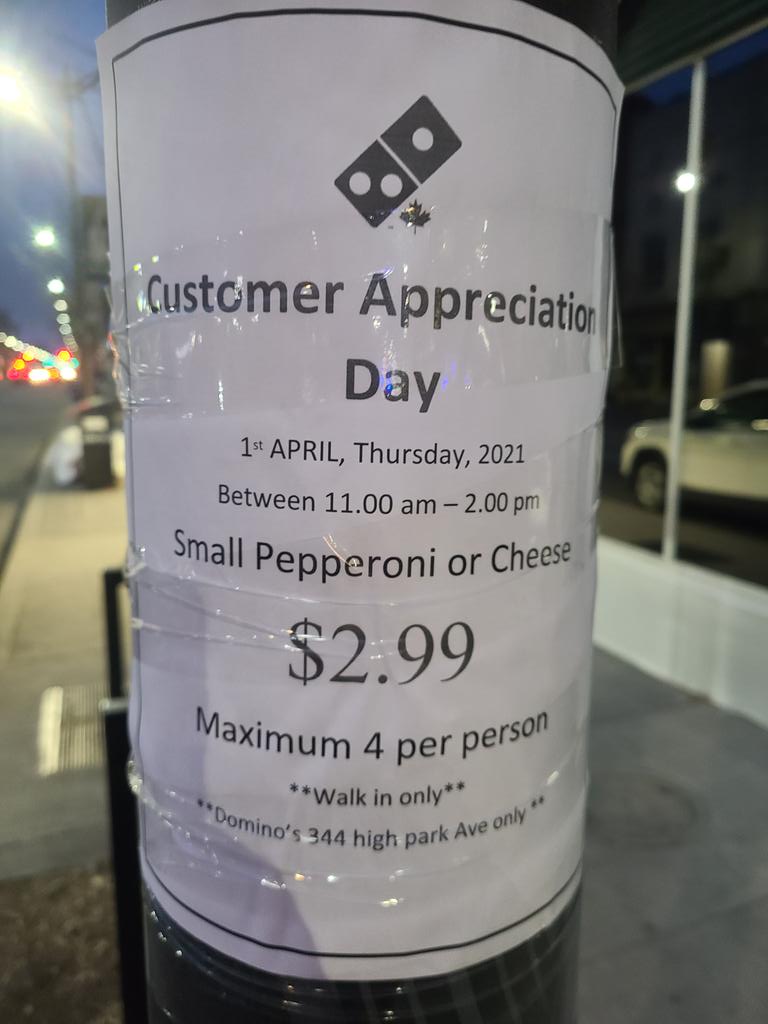 spottedjunction's tweet photo. Customer appreciation day again at Domino's on Thursday between 11am and 2pm. https://t.co/0B3ptQatuB