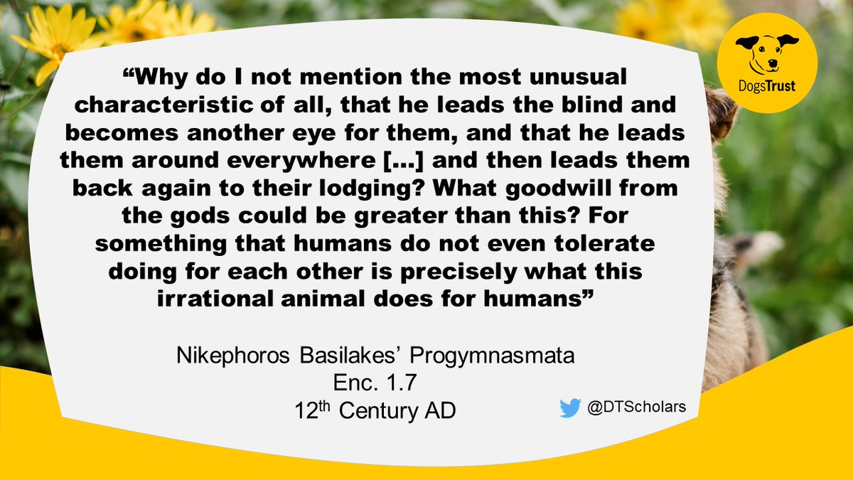 DTScholars's tweet photo. It's #GuideDogsDay! Did you know there is evidence of guide dogs assisting humans way back in the 12th Century? Below is a quote (with image description) from Byzantine General Basilakes on guide dogs🦮 You can learn about present day guide dogs here👉https://t.co/PgsVmprKgl https://t.co/ouSPEextTZ