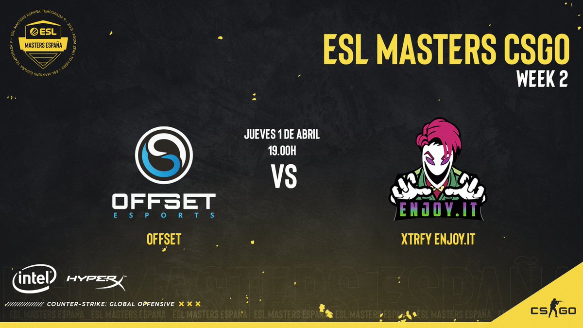 ESLspain's tweet photo. Mañana además de comenzar la #SemanaSanta2021  ¡Vuelve la #ESLMastersCS! 👏
📅 Jueves 1 abril
⌚ 19.00h
💥 @Offset_Esports 🆚 @xtrfyenjoy 
 🖥 https://t.co/H9JEHt8NBT
🎙 @Muit0z @x9nium y @sergiog0tt https://t.co/5RG9G6prfn