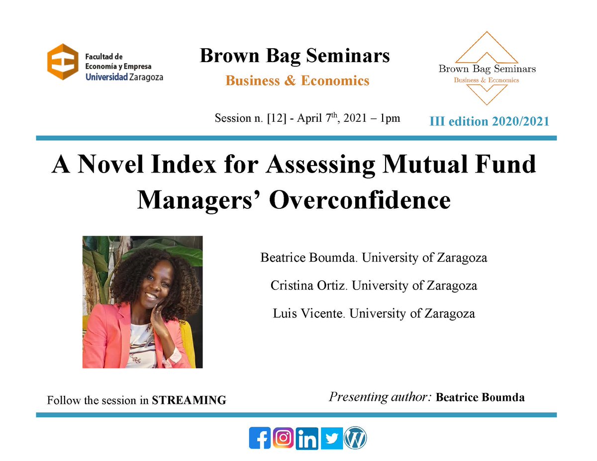 BagBusiness's tweet photo. The twelfth session is coming soon!!🔍💼#3BBS @FECEM_unizar 

👩‍💼Beatrice Carole Boumda (@unizar )
🗓️Wednesday 7th of April
🕐1 p.m.
📌📲Our online room: https://t.co/RmgBk5iFUg

Don't forget to fulfill the attendance form! 📝☑️

More information at: https://t.co/cyF2z8B6qd https://t.co/8Hk43s6r4T