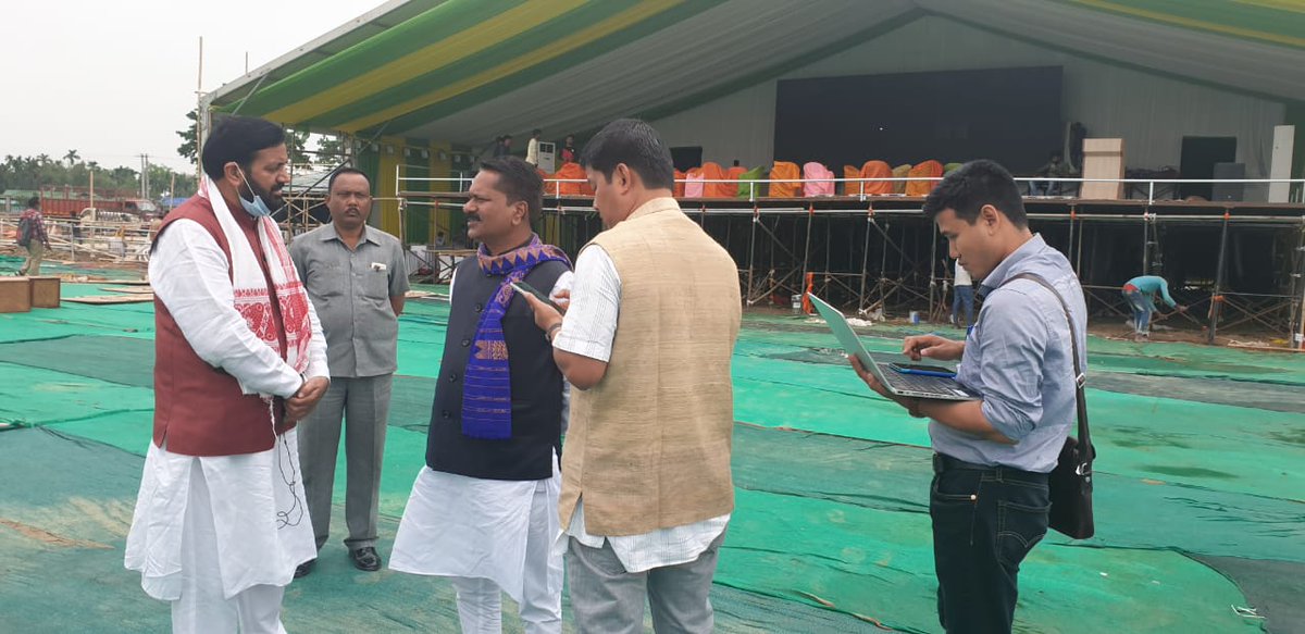 NayabSainiBJP's tweet photo. For the upcoming rally of the respected Prime Minister Shri Narendra Modi Ji in Kokrajhar district of Assam on 1st April, inspected the venue and discussed key points regarding rally with the distinguished persons of the party.
#Mission100plus https://t.co/8uT4dC3ahT