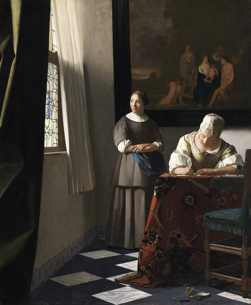 As we mentioned Vermeer earlier, we should look at one of the mysterious details in his painting, Woman Writing a Letter, with her Maid (c.1670) , which was also gifted to the Gallery by Sir Alfred and Lady Beit in 1987.