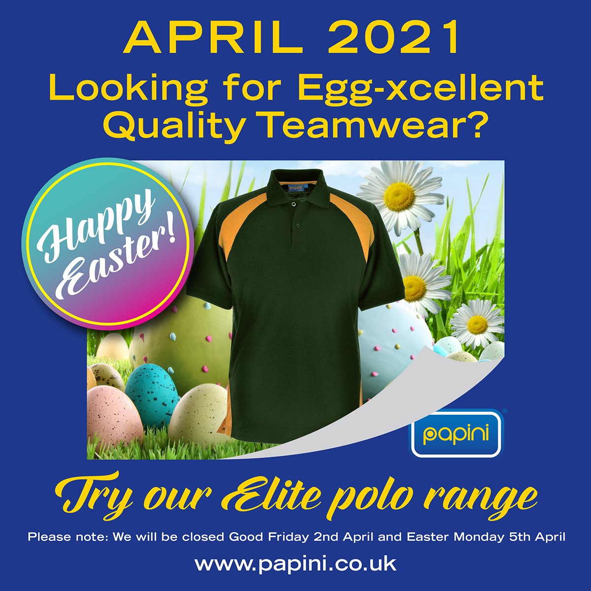 Check out Teamwear polos this April as sport starts returning, offer these quality contrast polos to them off to a kick start!! We are closed for the Easter Weekend our offices will be closed from 4.30pm Thursday 1st April we will reopen our offices Tuesday 5th April 12.30pm