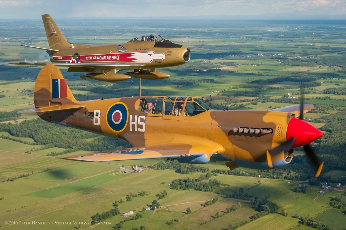 Cmdr_Hadfield's tweet photo. The plane in the foreground is for sale (Dad &amp; brother Dave in it). That's me flying chase in the background. 
(https://t.co/bkk1MnbMRS - photo Peter Handley) https://t.co/9NRf5nw76a