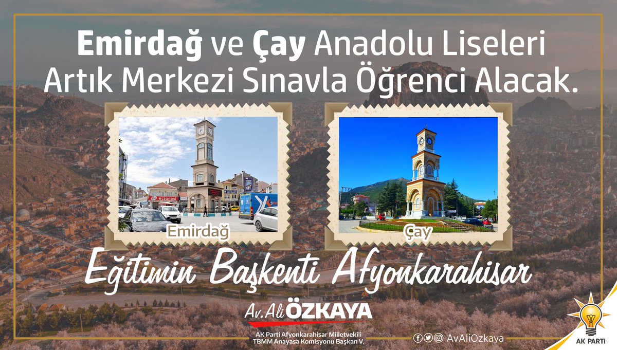 avaliozkaya's tweet photo. Afyonkarahisar Eğitimde Marka Şehir olsun diye, girişimlerimiz neticesinde Emirdağ ve Çay Anadolu Liseleri artık Merkezi Sınav ile öğrenci alacak. Böylelikle ilimizde toplam 5 okul, proje okul kapsamında eğitim vermeye devam edecek. İlçelerimize ve İlimize hayırlı ve uğurlu olsun https://t.co/MdCZmRFVNb