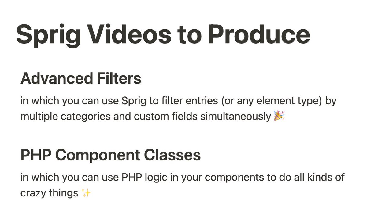 For anyone who has told me that they would gladly pay for Sprig🌿... thank you but Sprig will remain forever free. As for learning resources, there are lots of ideas in the pipeline which you can contribute to the production of by sponsoring github.com/sponsors/bencr… #craftcms
