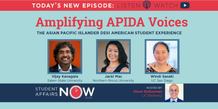 StuAffairsNOW's tweet photo. Amplifying APIDA Voices [Listen to (or Watch) Today's New Episode on Student Affairs NOW] - Read today's newsletter to learn more about the conversation on supporting APIDA students on campus. https://t.co/x9fYq2jzUH with @glennako @desischolar @drjackimac &amp; Windi Sasaki. #SAnow https://t.co/L6K7iw1RO0