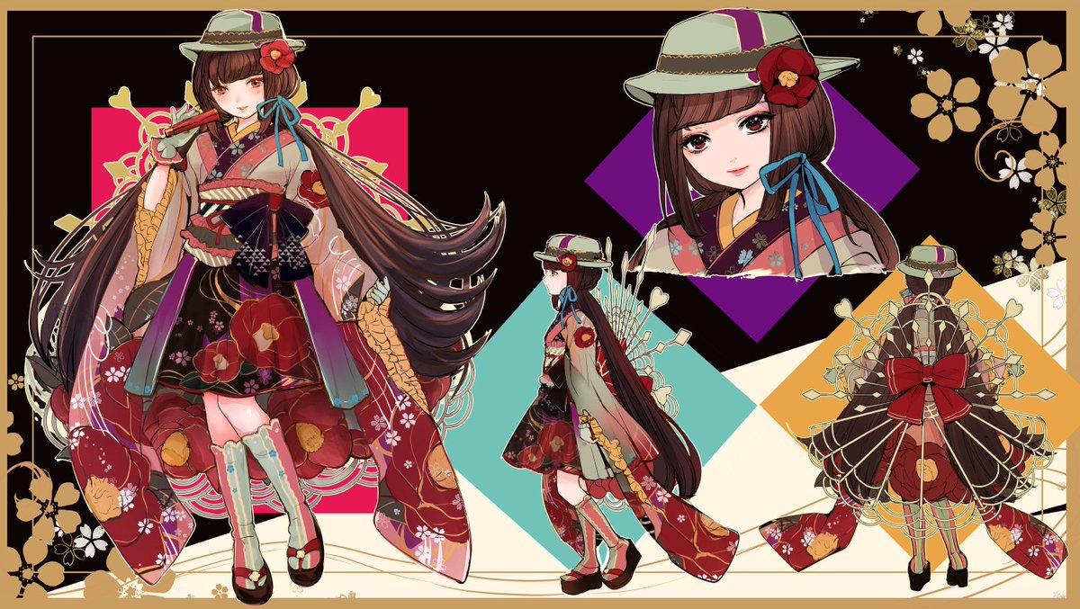 こもりひっき 幻想少女絵 和姫椿 クールジャパンコンテストに参加させていただくためデザインした椿と桜モチーフの 女の子キャラです 和レトロ 和モダンな鮮やかな色使いや 美しい伝統の文様 キャラクターデザインを学ぶことができ 楽しかった