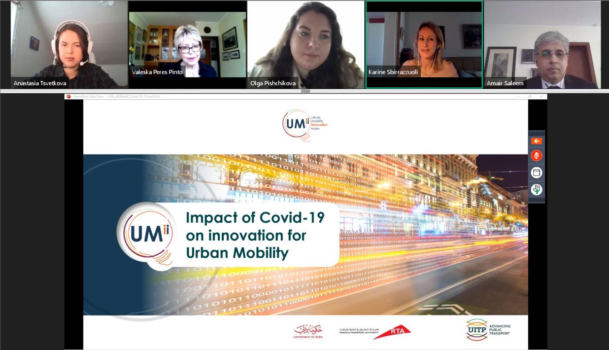 💡The #UMii webinar on COVID-19 &amp; the impact on innovation for #urbanmobility has started!

Moderator <a href="/Karinesbi/">Karine Sbirrazzuoli</a> <a href="/UITPnews/">UITP</a> opens the event💬'We want to identify best practices &amp; translate them into recommendations for cities to integrate innovation &amp; develop great urban mobility'