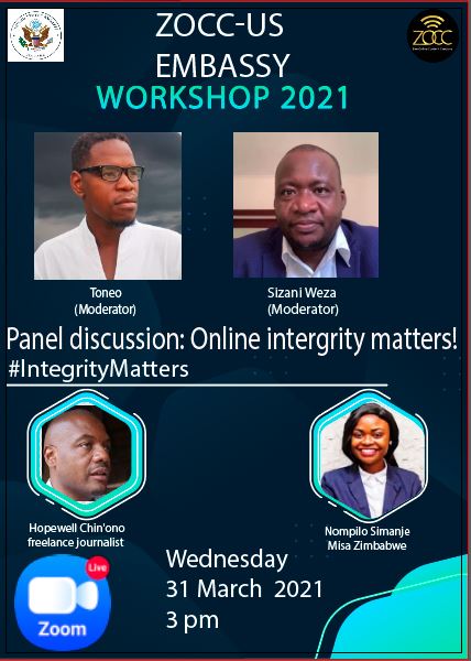 Today we have an interesting session as we discuss #OnlineIntegrity mattersaround factual, truthful and balanced online content creation wit <a href="/daddyhope/">Hopewell Chin’ono</a> and <a href="/misazimbabwe/">MISA Zimbabwe</a>  @nompilo_simanje  join us  <a href="/rashweatm/">Rashweat Mukundu</a> <a href="/cijournalism/">The Centre for Investigative Journalism</a> <a href="/OSISA/">OSISA</a> <a href="/fojo_int/">Fojo Media Institute</a> <a href="/MAZ_Zim/">Media Alliance Zim</a> <a href="/MasvingoMedia/">Media Centre Masvingo</a> <a href="/VoluntaryMedia/">VMCZ Zimbabwe</a>