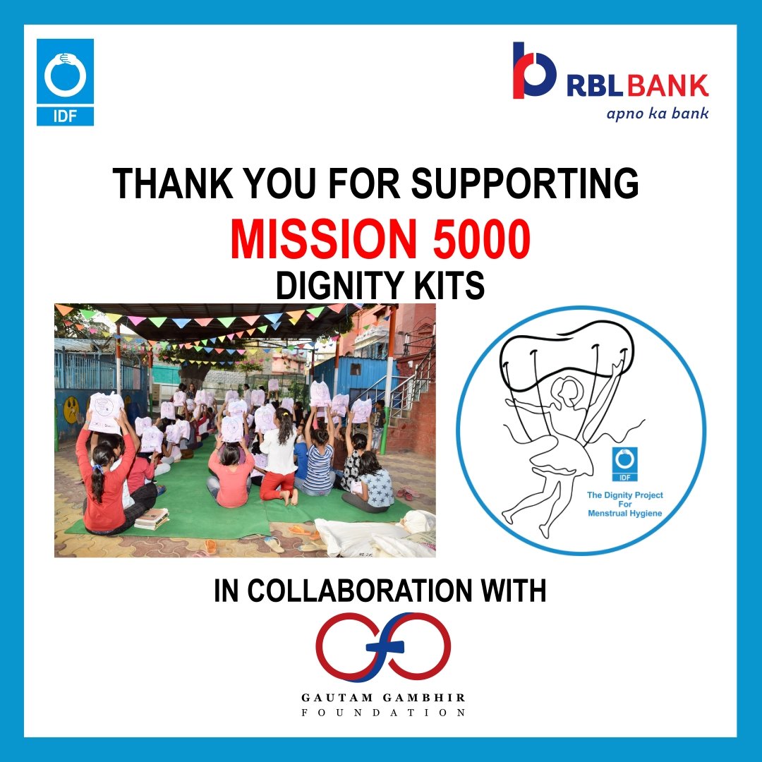 IDF_INDIA's tweet photo. We are happy to have started our work towards facilitating menstrual hygiene practices for the well-being of girls and women in Delhi by distributing 5000 Dignity Kits with Gautam Gambhir Foundation @rblbank @GautamGambhir #menstruation #menstrualhygienemanagement #periods https://t.co/xbklCj6MSe