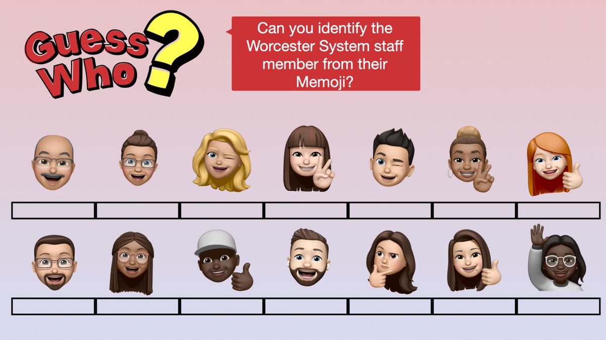 MrGenovesi's tweet photo. Let’s play Guess Who? - @WorcesterSystem Memoji Edition! The first 3 to correctly complete the game card will win a prize. Hints can come from anywhere, so start building your @Twitter PLN with folks from: CO (7) PES (2) PHS (1) BES (1) SDMS (1) SES (1) and WTHS (1)

DM answers!! https://t.co/vrlo8Mz8nw