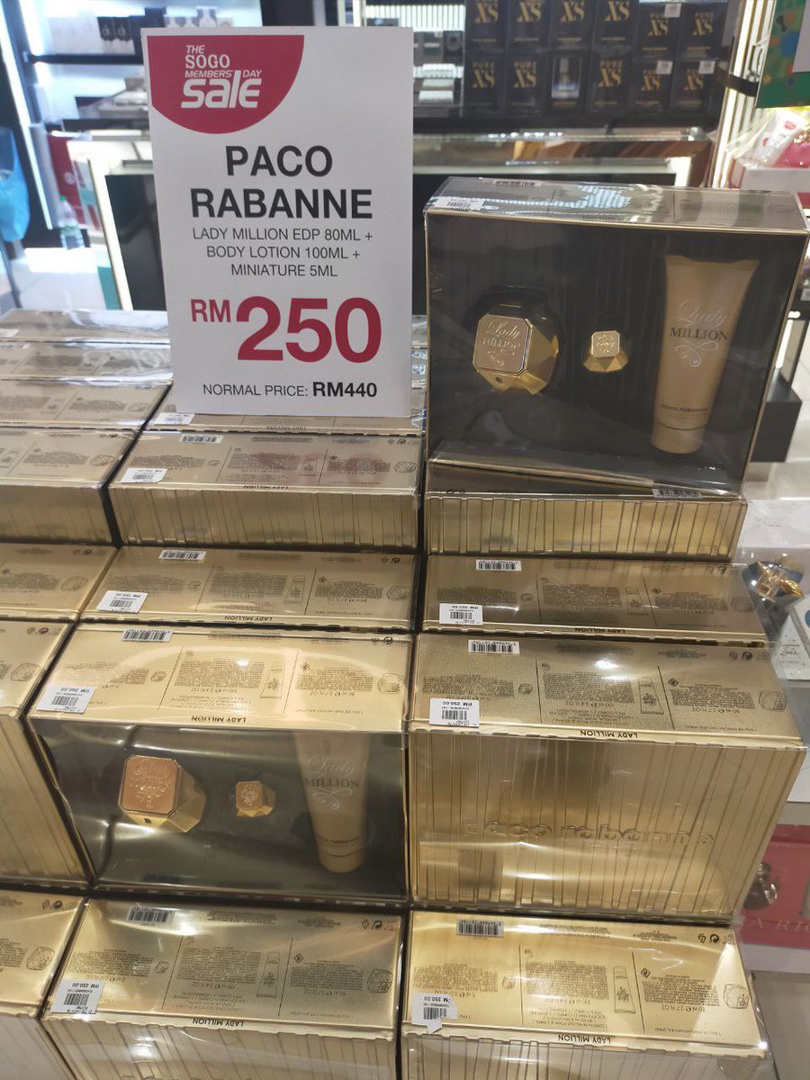 PsPerfumeMurah's tweet photo. Paco Rabanne Lady Million 80ml gift set, hanya RM 250 shj di #SogoSALE (normal price RM 440). dpt sekali dgn 5ml miniature and 100ml body lotion. tak nak ke? 🤭

follow telegram hakak untuk more updates, ok? 

https://t.co/jIxePktzYb https://t.co/sRtIdoYJ0V