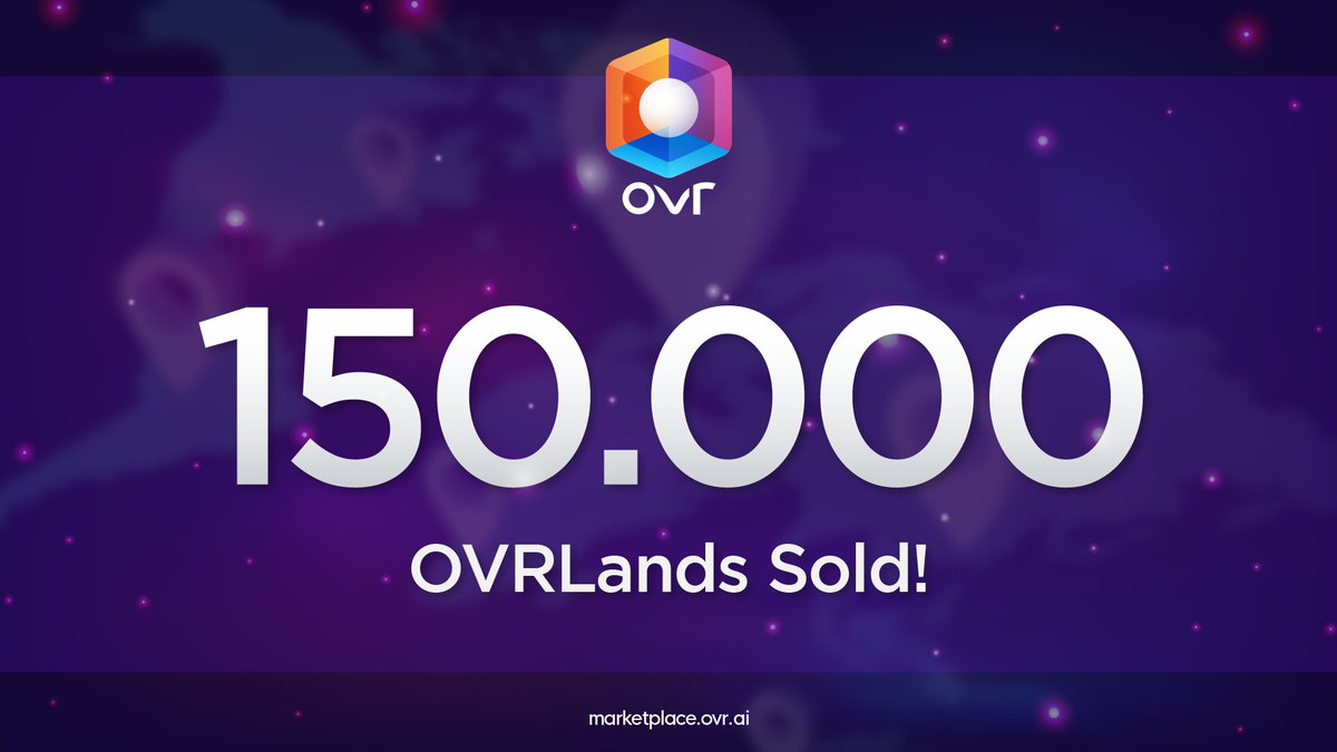 We are excited to announce that we've already sold 150k OVRLands just a few days after we reached the 100k milestone. 🚀

We appreciate our community for their support and we count on their continued support.

Place your bid now: marketplace.ovr.ai/map/discover

#NFT $OVR #nftcollectors