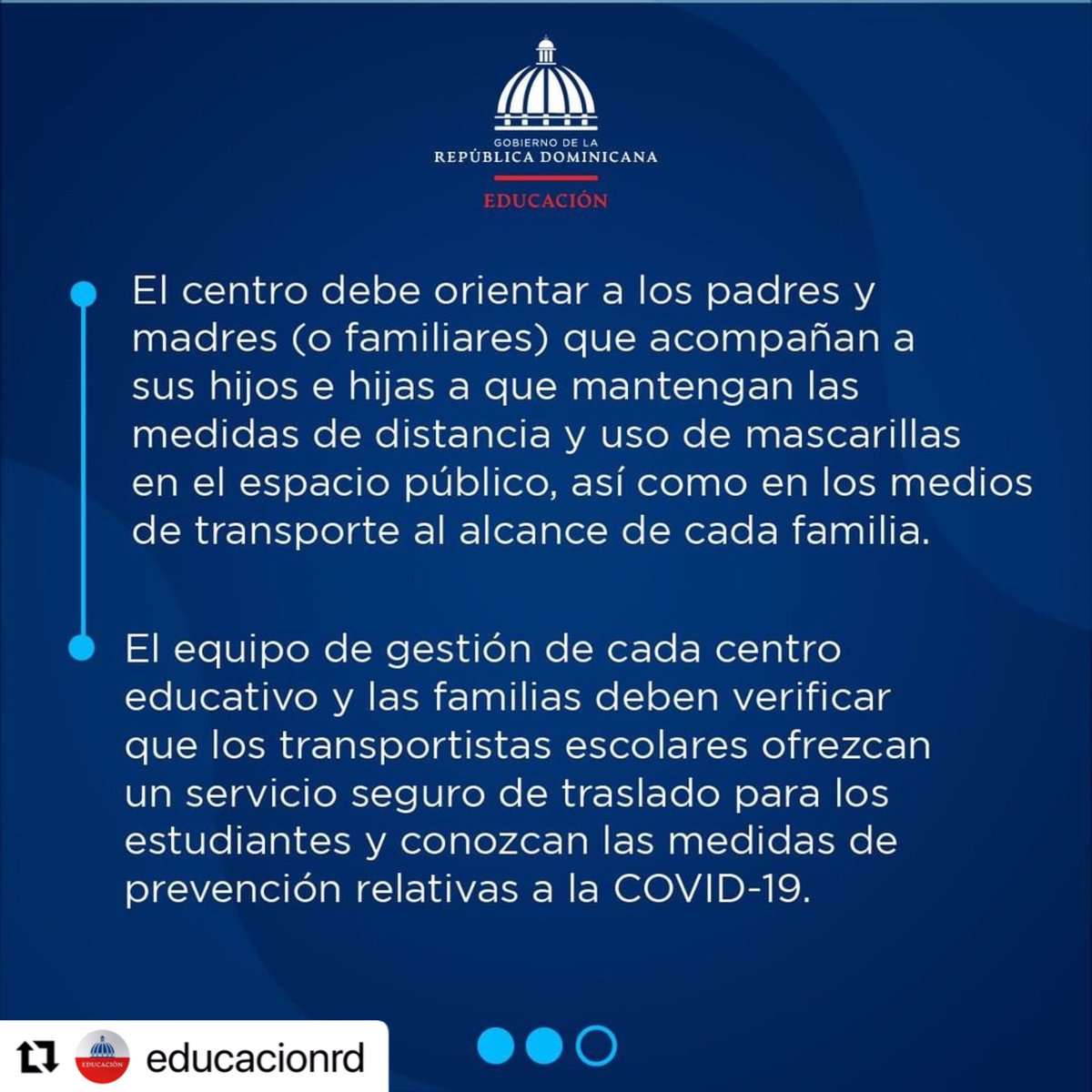 CiudadanosC2020's tweet photo. #Repost @educacionrd with @make_repost
・・・
Mantener la distancia dentro y fuera de los centros educativos y el uso de la mascarilla son cruciales para este #RetornoGradualAlasAulas.
¡Vamos a cuidarnos entre todos! #minerd #FullConFurcal https://t.co/AIL13mQXoc