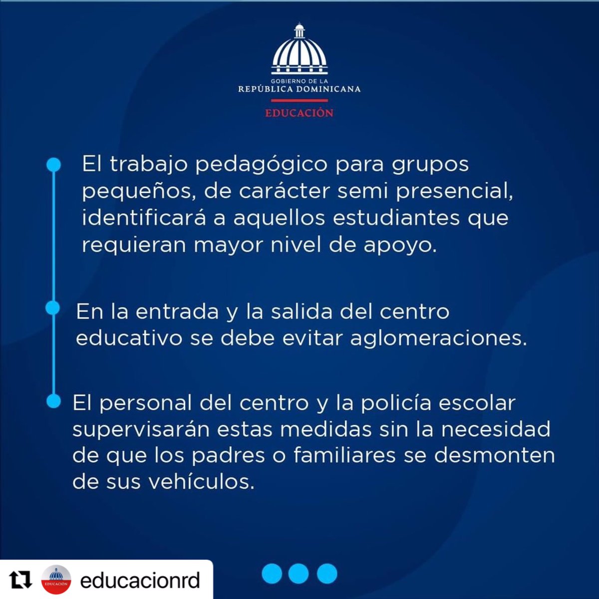 CiudadanosC2020's tweet photo. #Repost @educacionrd with @make_repost
・・・
Mantener la distancia dentro y fuera de los centros educativos y el uso de la mascarilla son cruciales para este #RetornoGradualAlasAulas.
¡Vamos a cuidarnos entre todos! #minerd #FullConFurcal https://t.co/AIL13mQXoc