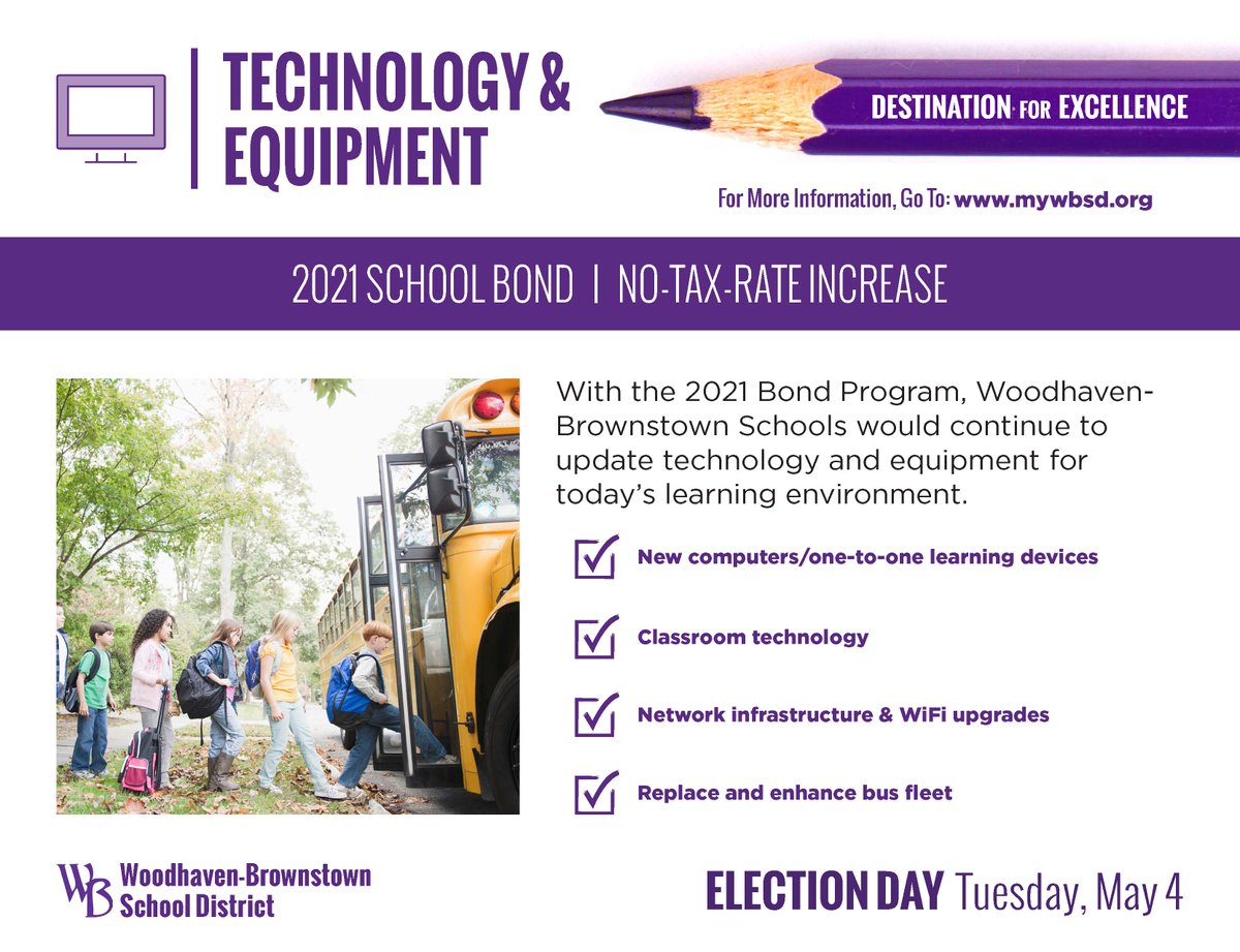 WBSDStrong's tweet photo. See how the WBSD will use the $144 million bond proposal to upgrade and enhance technology in the district.  Remember to vote May 4, 2021. https://t.co/oFkw7YIStG