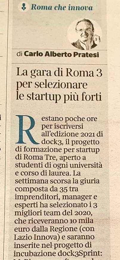 Parecchi anni fa, prima in #ProvinciadiRoma e poi in <a href="/RegioneLazio/">Regione Lazio</a>, insieme a <a href="/nzingaretti/">Nicola Zingaretti</a> cominciammo a lavorare con <a href="/ca_pratesi/">CarloAlberto Pratesi</a> sulle startup. Oggi @Dock3Lab è una gran bella realtà e contribuisce, ogni giorno, a rendere Roma più innovativa e aperta al futuro. Avanti tutta!