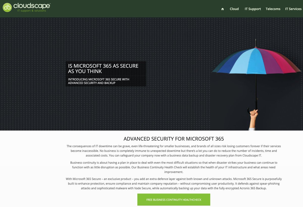 WeAreCloudscape's tweet photo. Don’t let your business be a #cybersecurity statistic, protect company data with #Microsoft365 Secure. Find out more: https://t.co/mxcdCavnz6 https://t.co/LUFQ6rLYJx