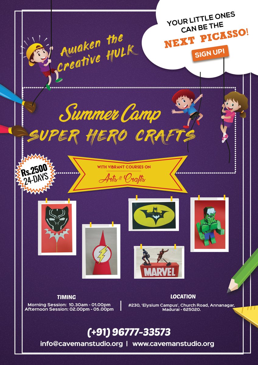 cavemanstudioss's tweet photo. Summer Started! 
Also, Caveman Studios Starts the Summer Camp with Super Hero Crafts!

Enrol your Kids now! Call us @ +91-96777-33573.

#cavemanstudios #summercamp #summercamp2021
#craft  #kidsclass https://t.co/7YuPQ9C41E