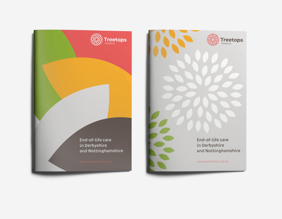 How the Treetops Hospice marketing collateral could look in the new branding