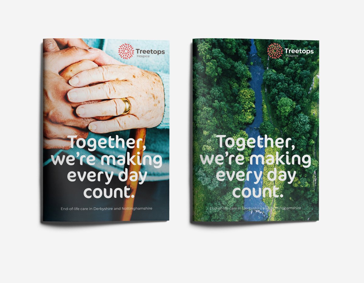 How the Treetops Hospice marketing collateral could look in the new branding
