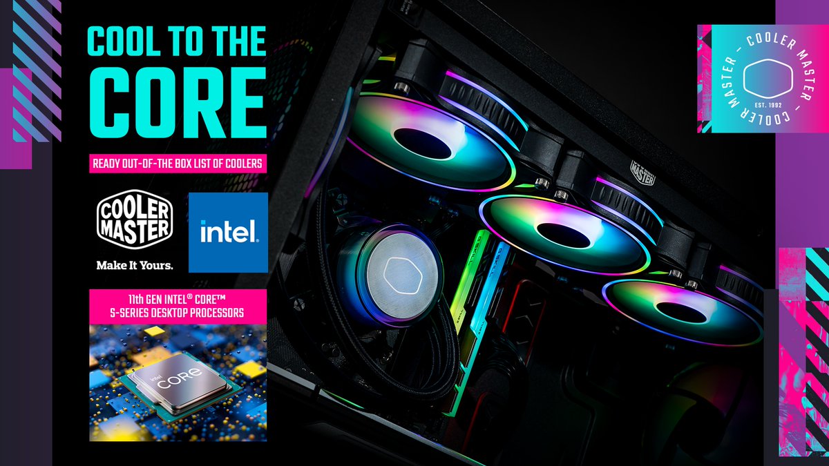 CoolerMasterME's tweet photo. أطلق العنان لقوة الأداء الكامل لمعالجات الجيل الحادي عشر من سلسلة Intel® Core™ S الجديدة مع مبردات #CoolerMaster المتوافقة مسبقاً. 😎👍
تعرف عليها من هنا: https://t.co/pQK1DrUxnk
#Intel #11thGen #MasterAir #MasterLiquid
#خليها_على_طريقتك https://t.co/D3cPYomZcO