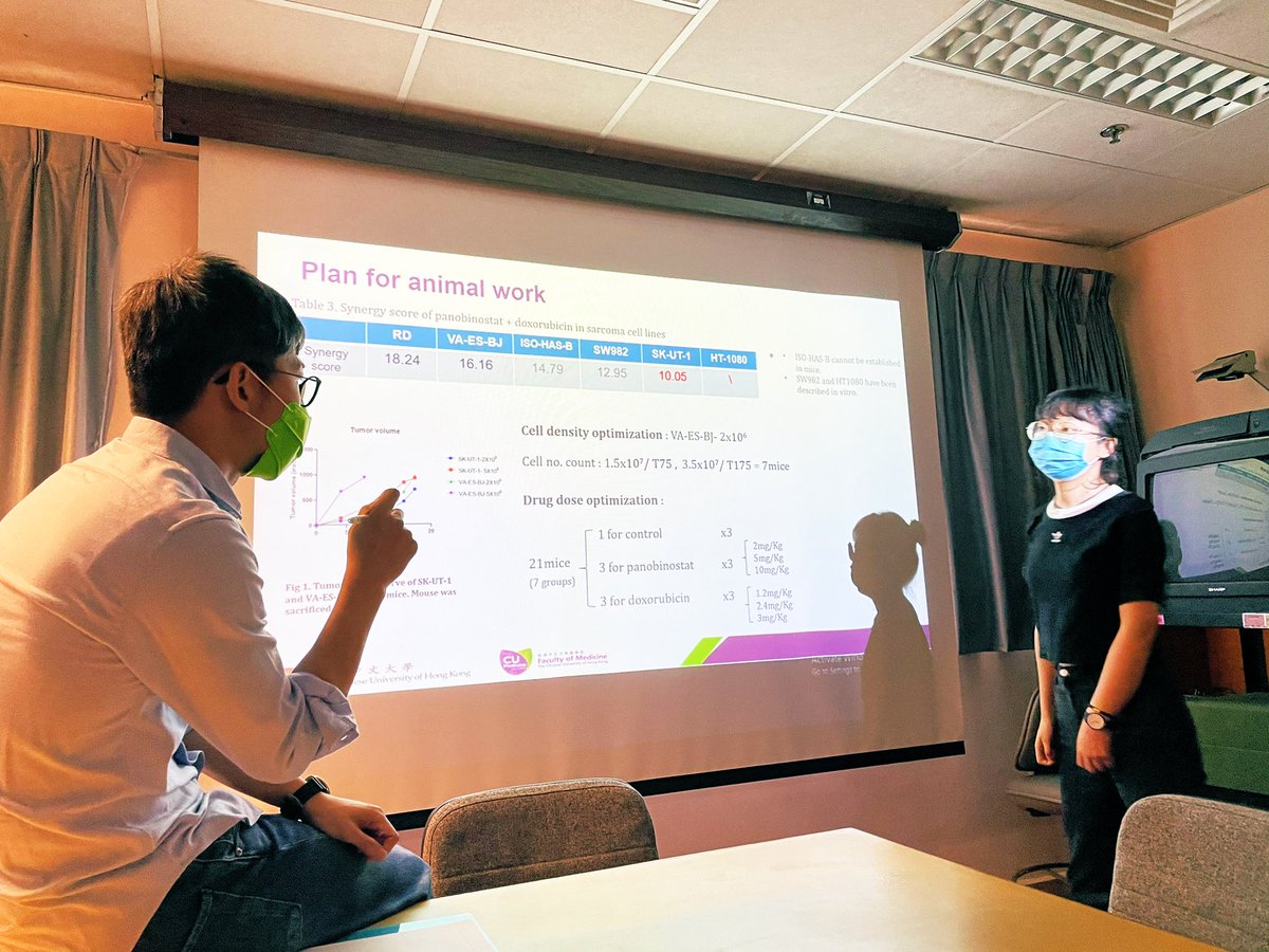 herbloong's tweet photo. Thanks @JoeyZhangYJ for giving us an update on her current #PhD work on #HDACinhibition in #sarcomas during our routine #labmeeting 😀. As a #clinician I am always excited to see observations made in clinic being able to explained through #translational research. #CUHKSarcoma https://t.co/ddE2Iuia87