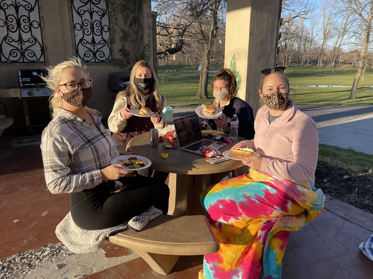 PSEToledo's tweet photo. Shoutout to @jakobstober28 for being the grill master at our first in-person exec meeting of the year! 
P.S. If you see a soccer ball stuck in a tree in the Flatlands, @AnnaRegis3 is missing it very much right now ⚽️ https://t.co/6pumWRsGLe